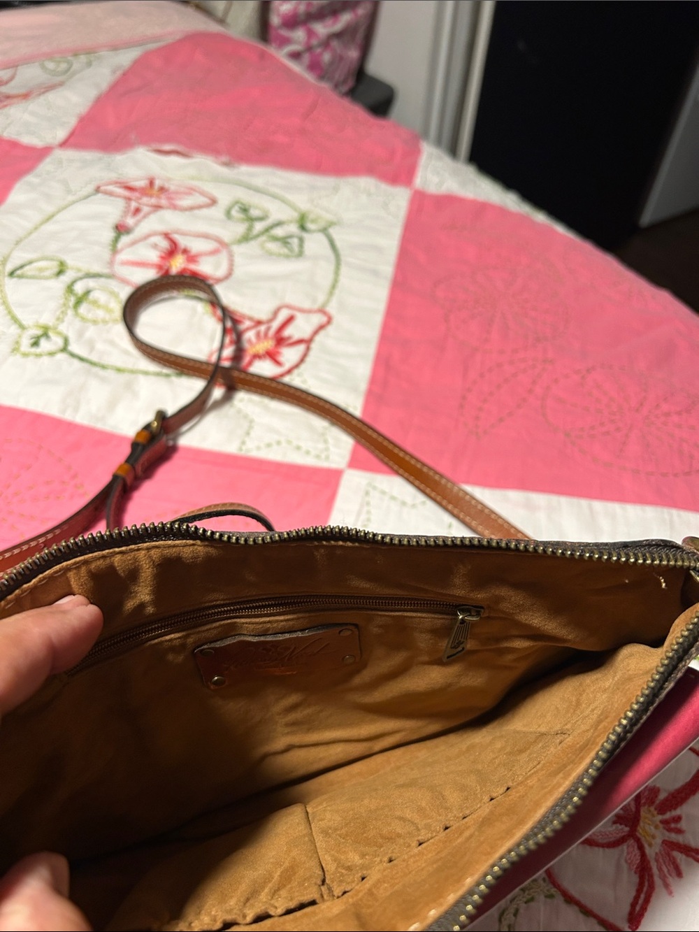 Patricia Nash ! Leather Crossbody Bag - Avelino Pink with Tan Accents - Picture 2 of 7